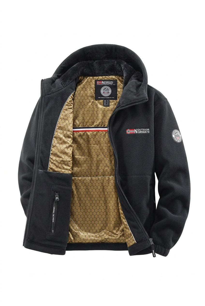 Heren winterfleecejas met capuchon en rits, gevoerd