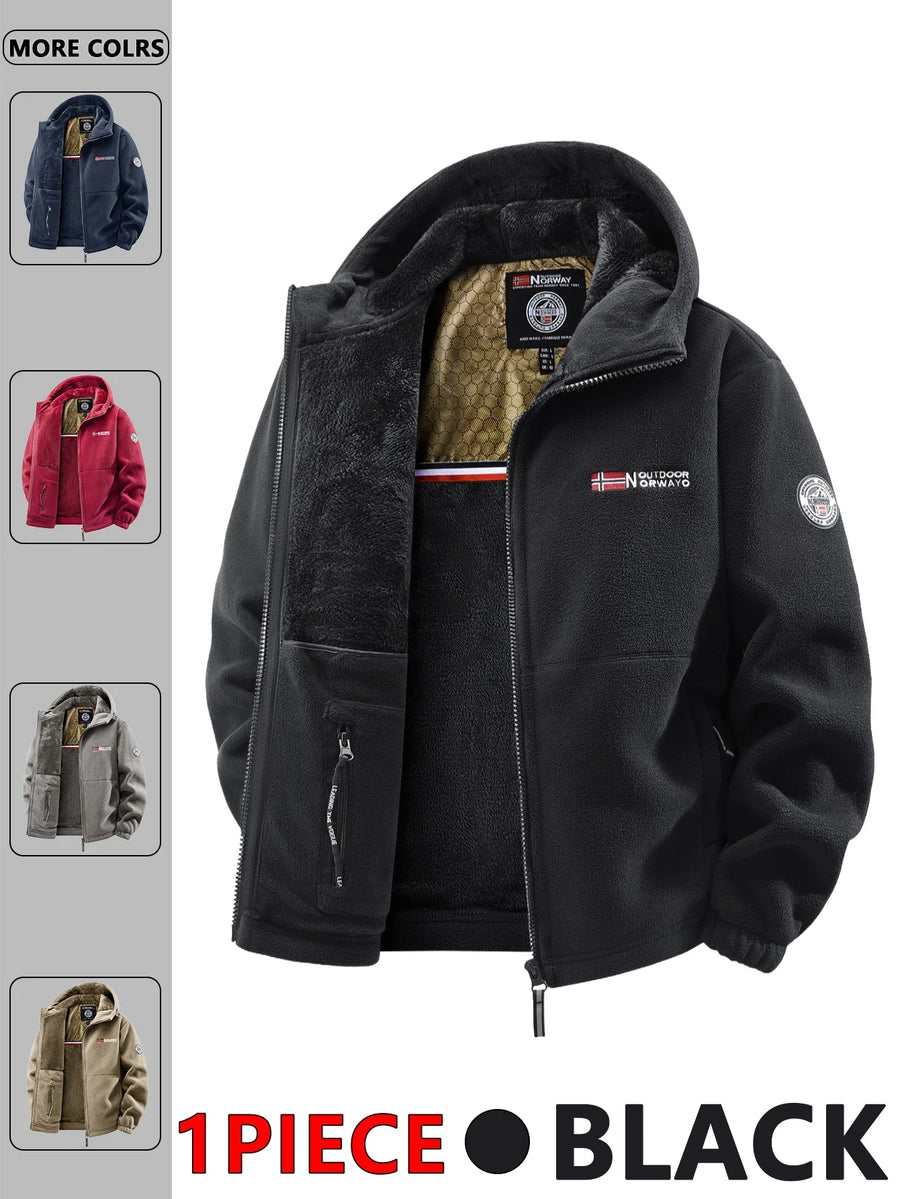 Herren Winter Fleecejacke mit Kapuze und Reißverschluss, gefüttert