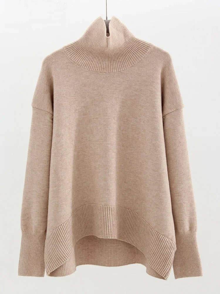 Dames oversized coltrui van grof breisel met geribde boorden