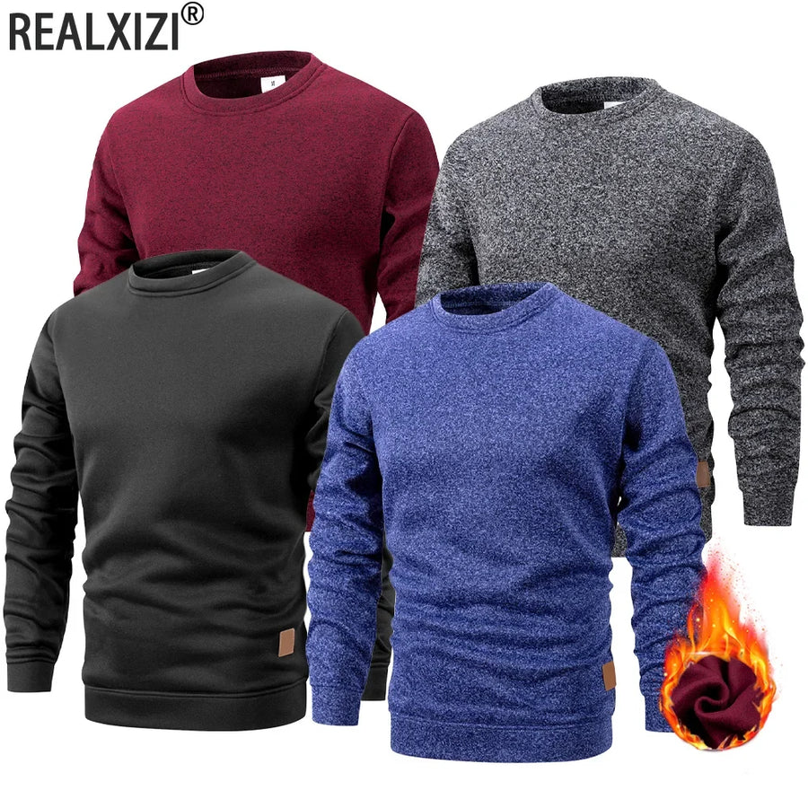 Herren Rundhals Pullover Strickoptik Langarm Sweatshirt