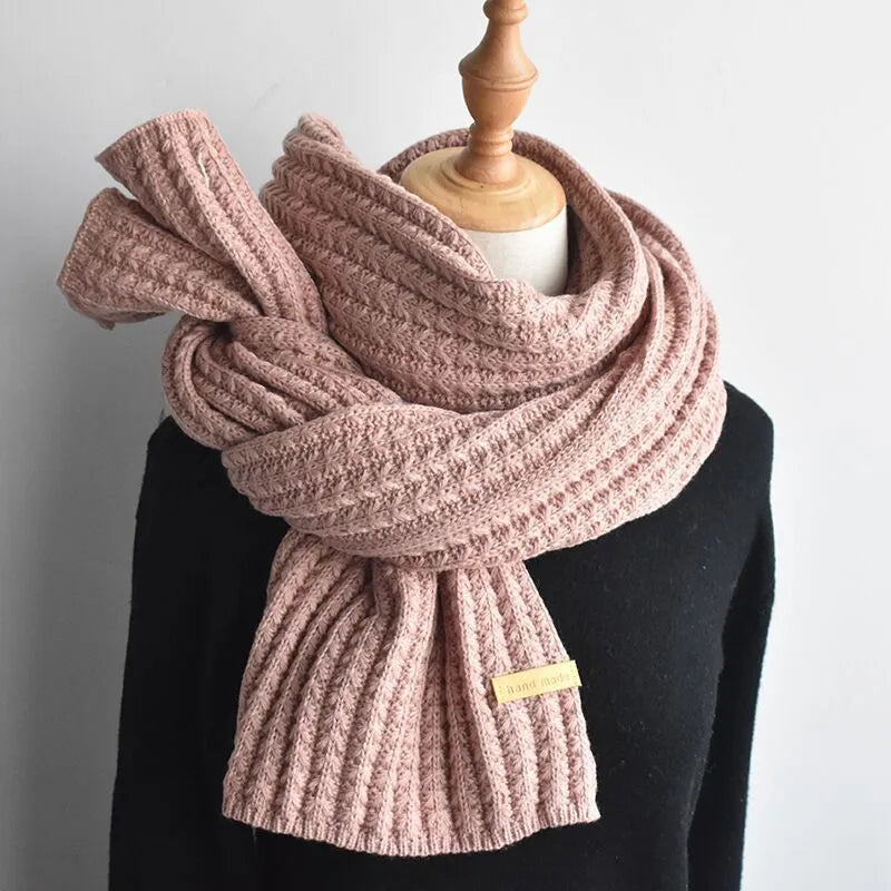 Unisex Winter Schal Gerippt Strick Schal mit „Handmade“ Etikett in verschiedenen Farben