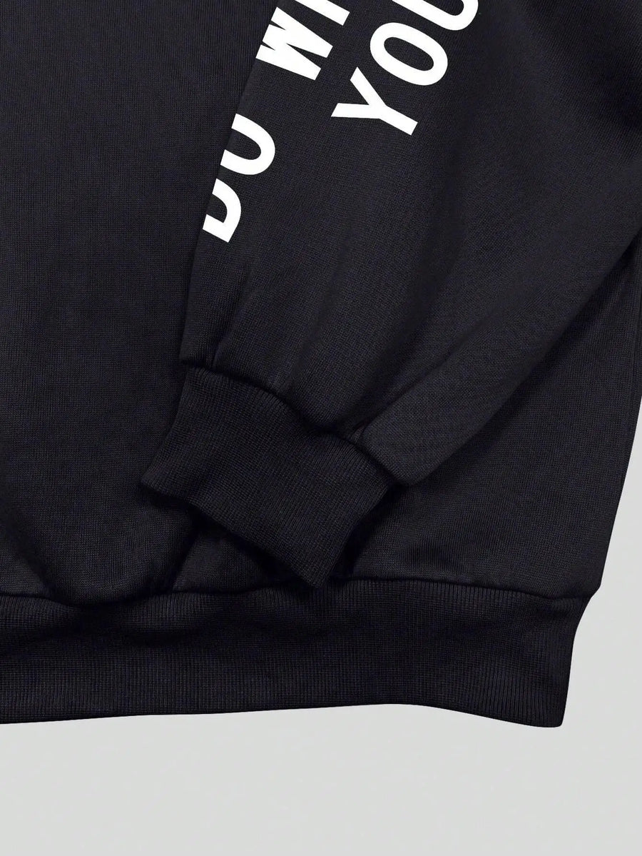Damen Sweatshirt mit Spruch Print – Rundhals Langarm Oversized Pullover