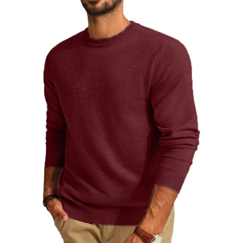 Heren pullover met ronde hals in wijnrood