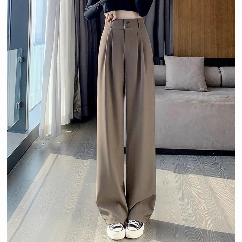 Damen Weite Hose High Waist Bundfalten Business Elegant
