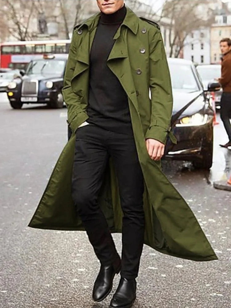 Herren Trenchcoat mit Gürtel, Doppelreiher und Reverskragen