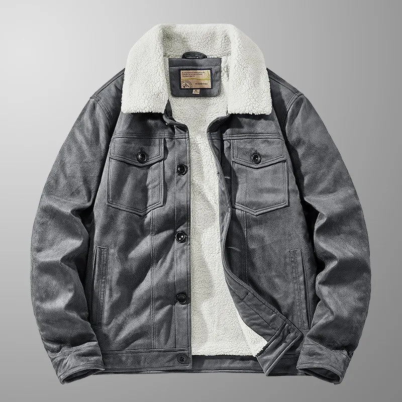 Herren Winterjacke im Blouson-Stil mit Teddyfutter und Kragen, Knöpfe, Brusttaschen