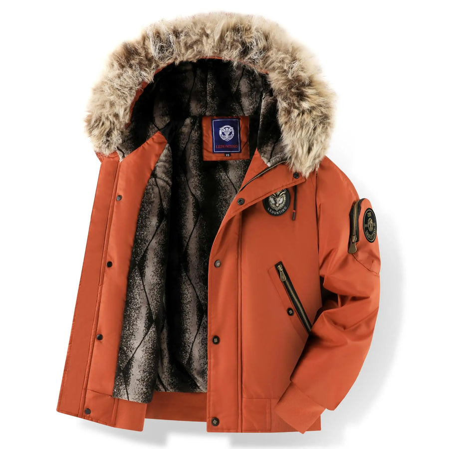 Herren Winter Bomberjacke mit Kunstpelzkragen und Kapuze, gefüttert
