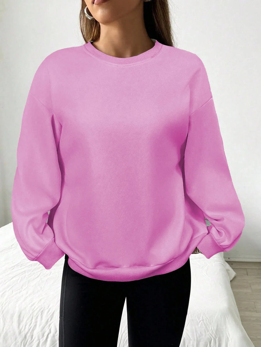 Grijs damessweatshirt met ronde hals, lange mouwen, oversized