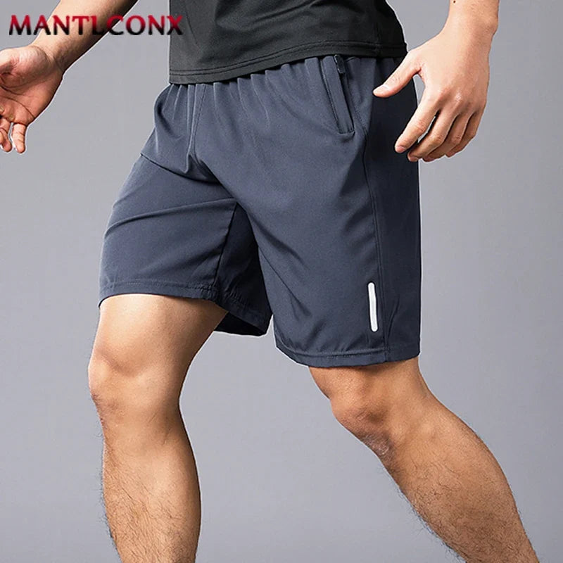 Herren 3/4 Sportshorts mit Reißverschlusstaschen & Kordelzug, Grau