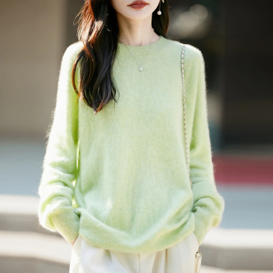 Damen Pullover mit Rundhalsausschnitt und langen Ärmeln, weiches Material