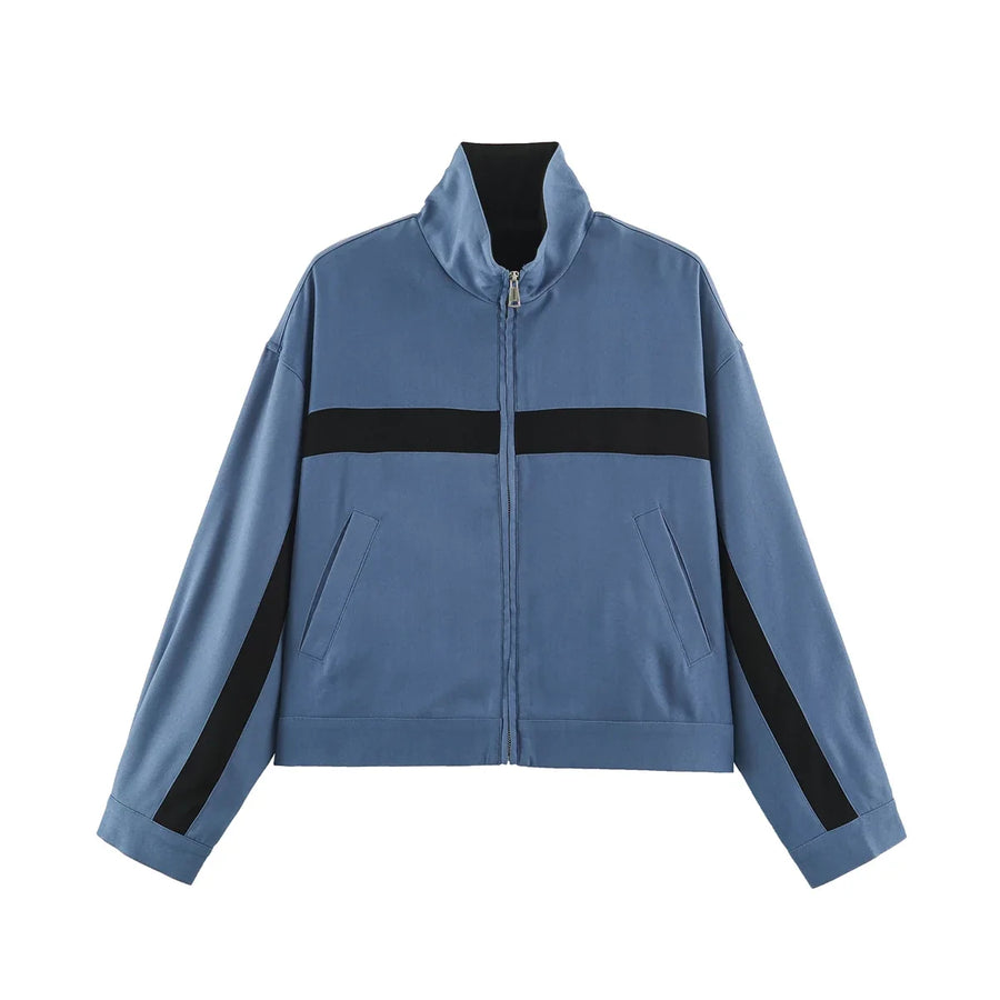 Unisex Trainingsjacke mit Stehkragen und Kontraststreifen – Vielseitige Freizeitjacke