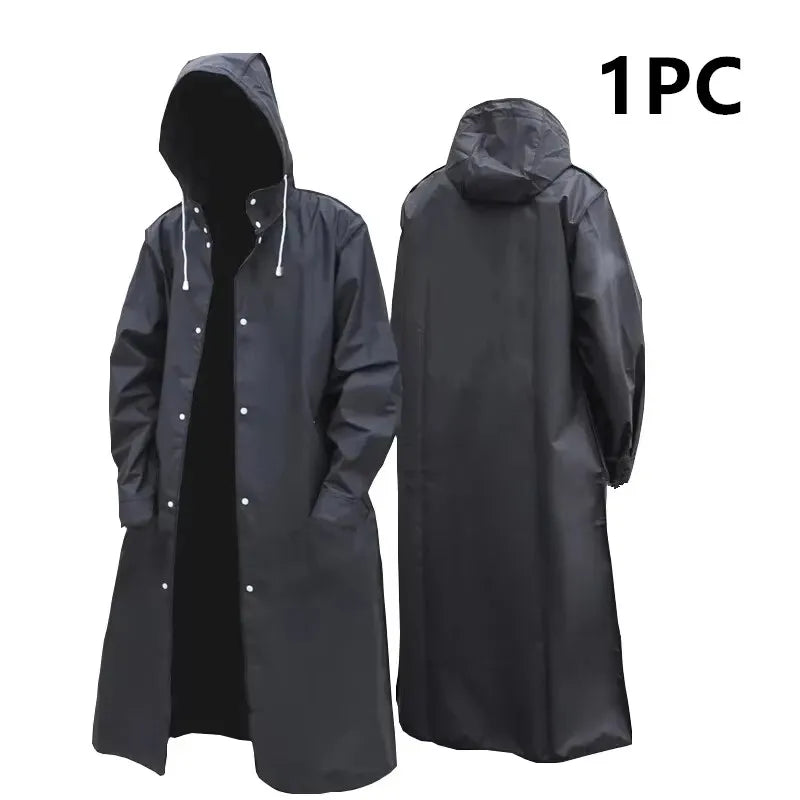 Unisex Regenmantel Lang Schwarz mit Kapuze
