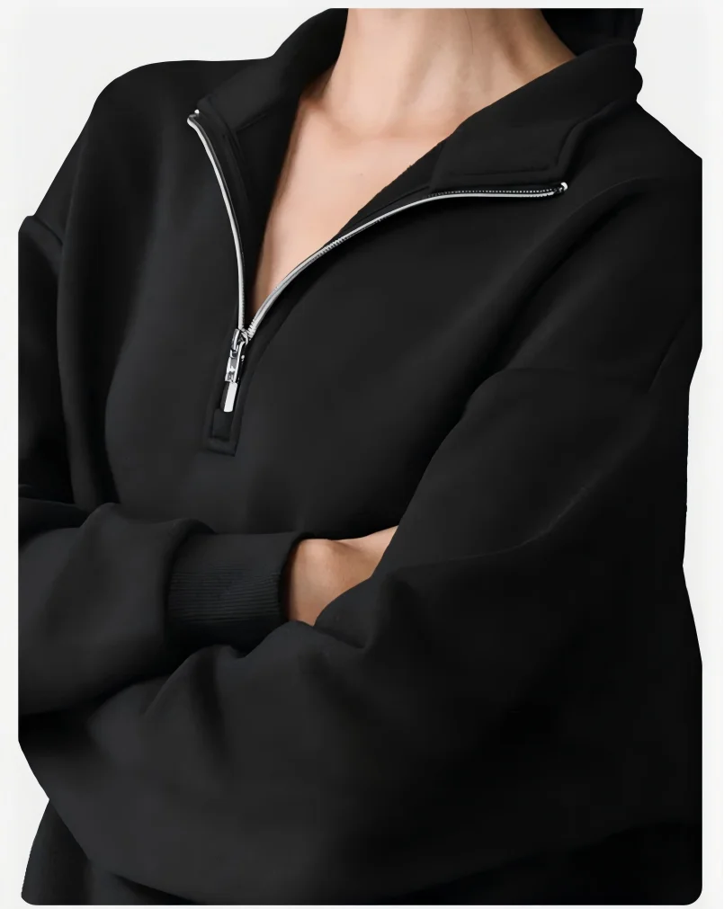 Damen Sweatshirt & Shorts Set Hellgrau mit Reißverschluss