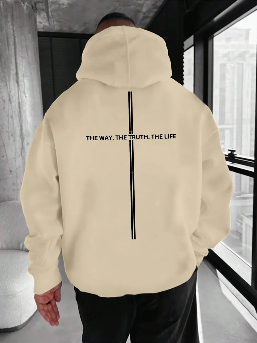 Unisex hoodie met rugprint en strepen – oversized