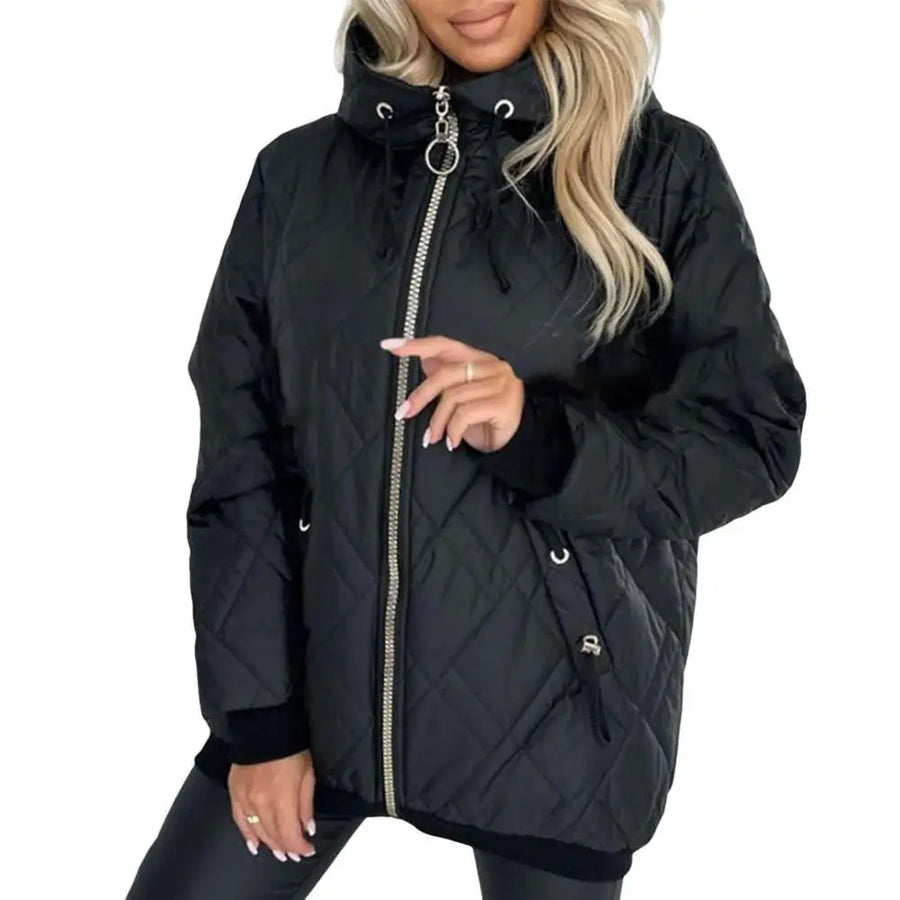 Damen Steppjacke mit Kapuze und Reißverschluss, Schwarz oder Rosa