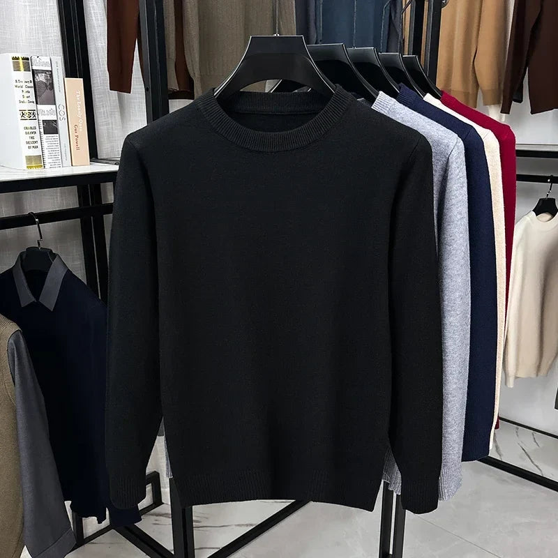 Herenpullover met ronde hals, lange mouwen en effen kleur