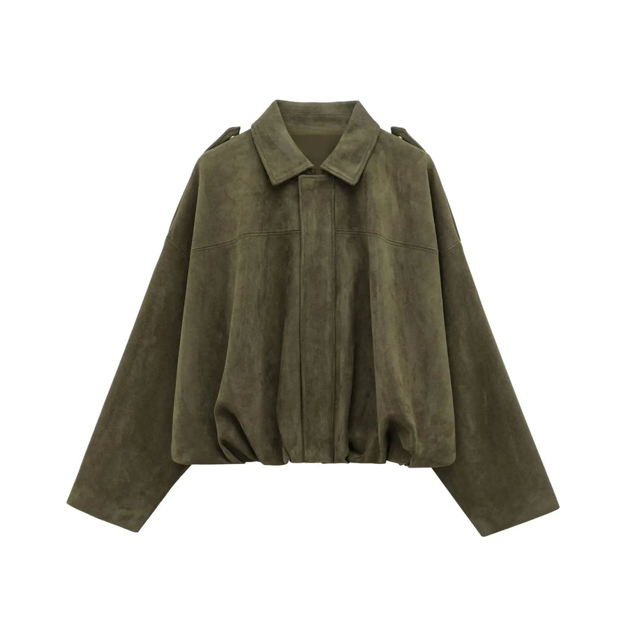 Damen Bomberjacke Crop Design mit Kentkragen und weiten Ärmeln in verschiedenen Farben
