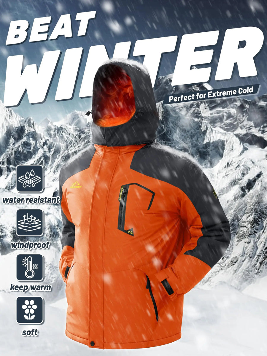 Herren Skijacke Outdoor Winterjacke Wasserdicht Orange Schwarz