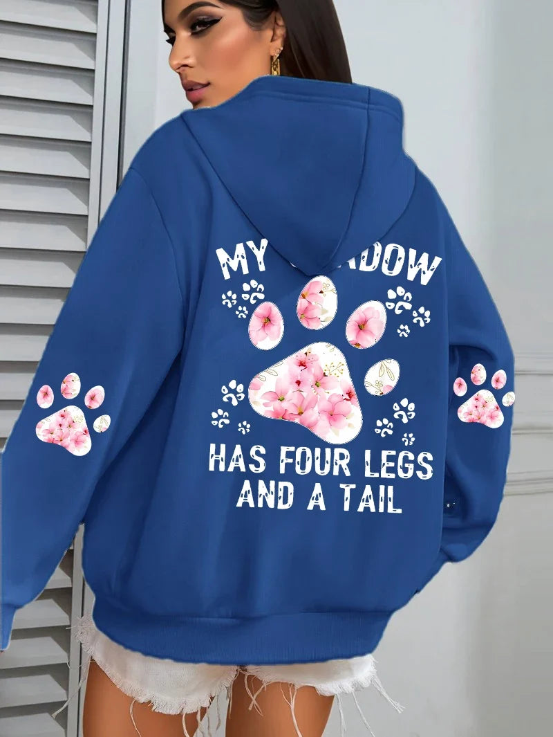 Hoodie für Damen mit Kapuze und Pfotenabdruck-Print, lockere Passform
