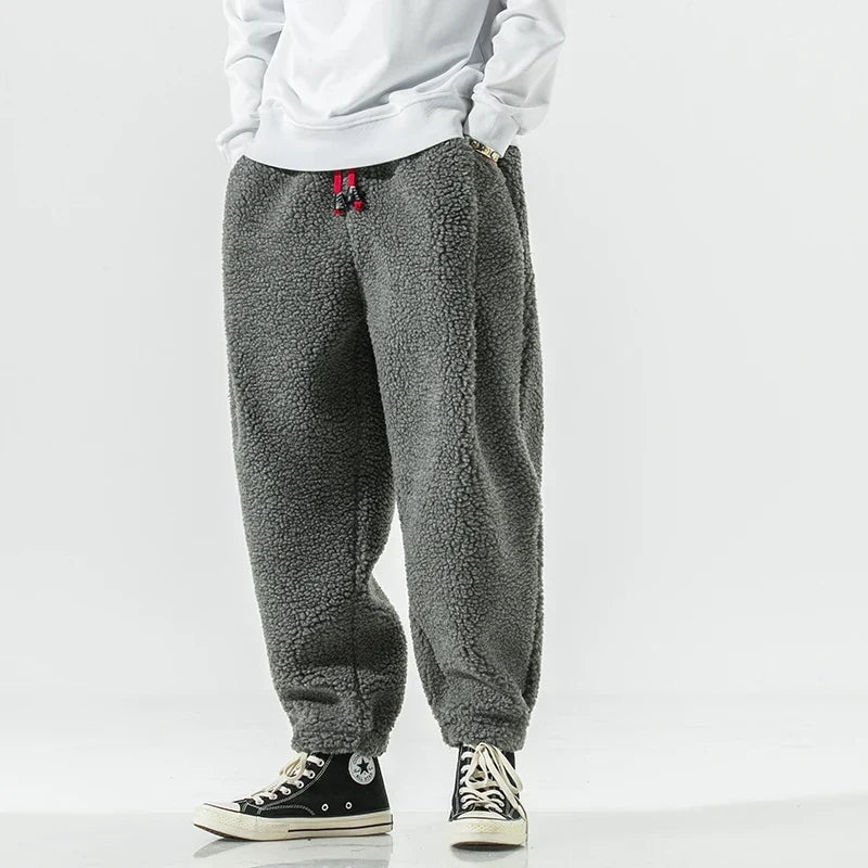 Unisex joggingbroek van teddyfleece, zachte broek met trekkoord voor heren & dames