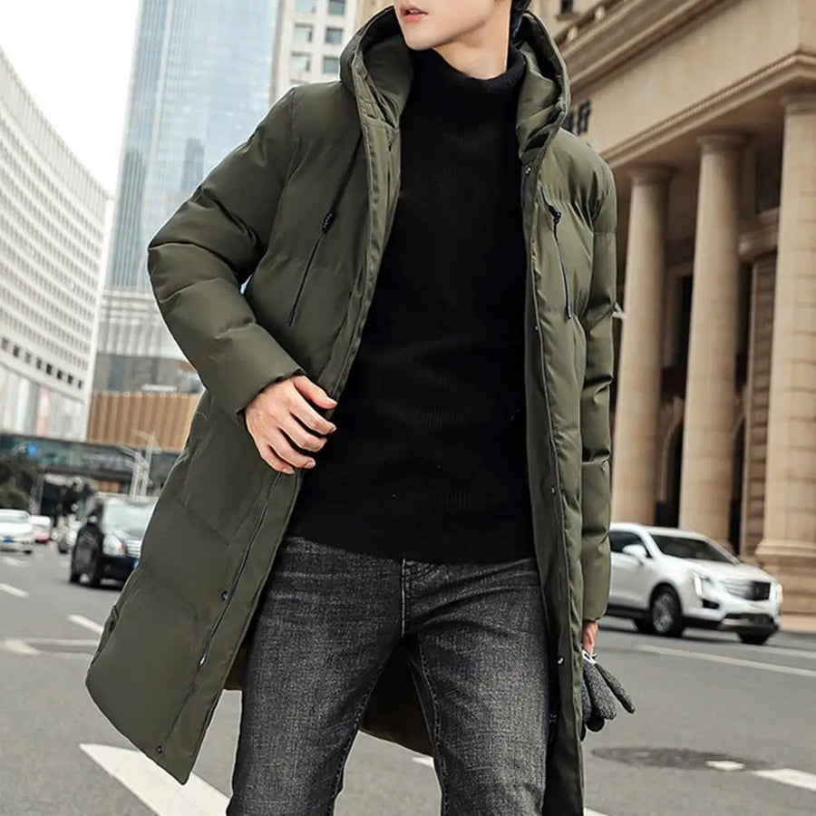 Herren Langer Steppmantel mit Kapuze Winterjacke Gepolstert