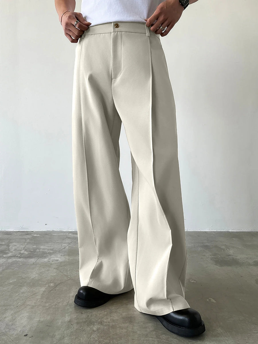 Loose fit pantalon voor heren met wijde pijpen en bandplooien zwart