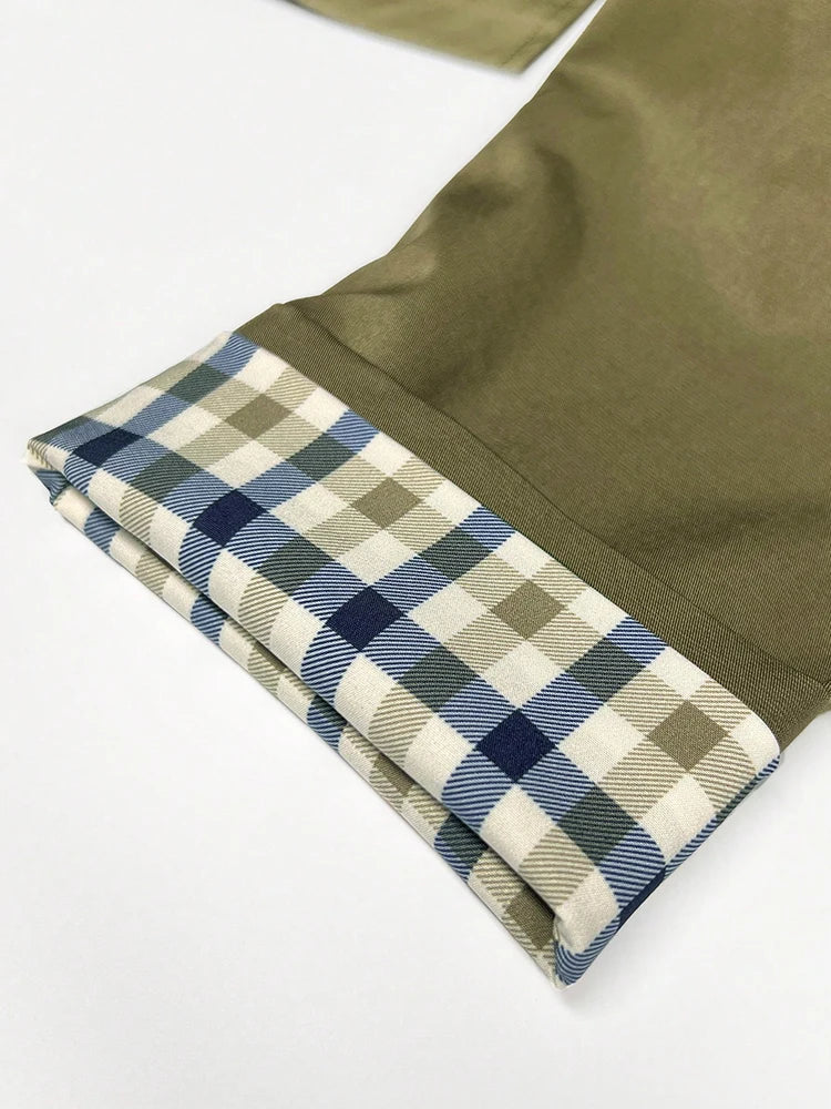 Damen Trenchcoat mit Gürtel Karofutter Langarm Regenmantel