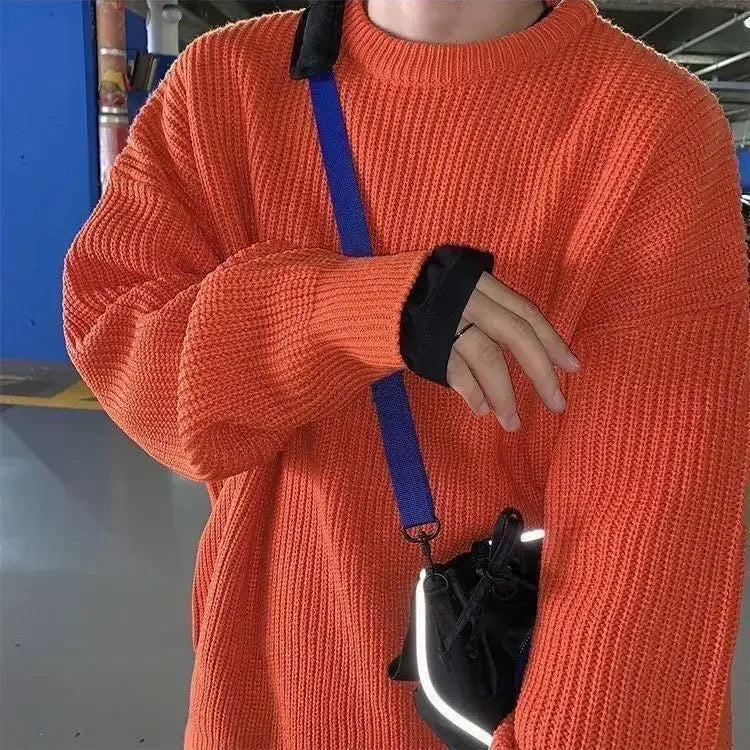 Unisex gebreide trui met ronde hals, grof breisel en oversized pasvorm