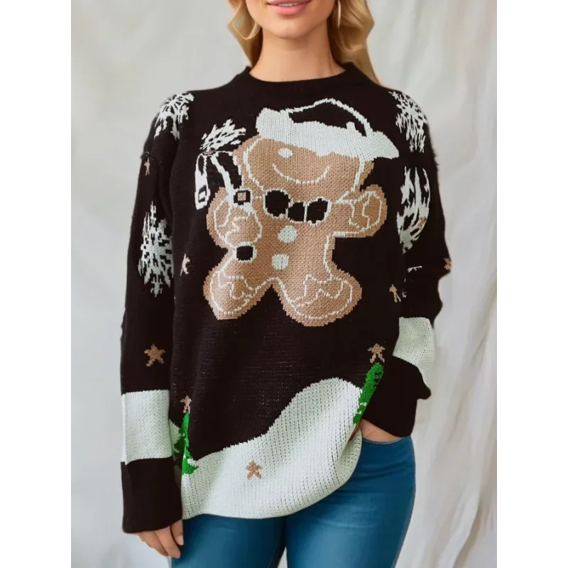 Kerstpullover met peperkoekmannetje, ronde hals en lange mouwen