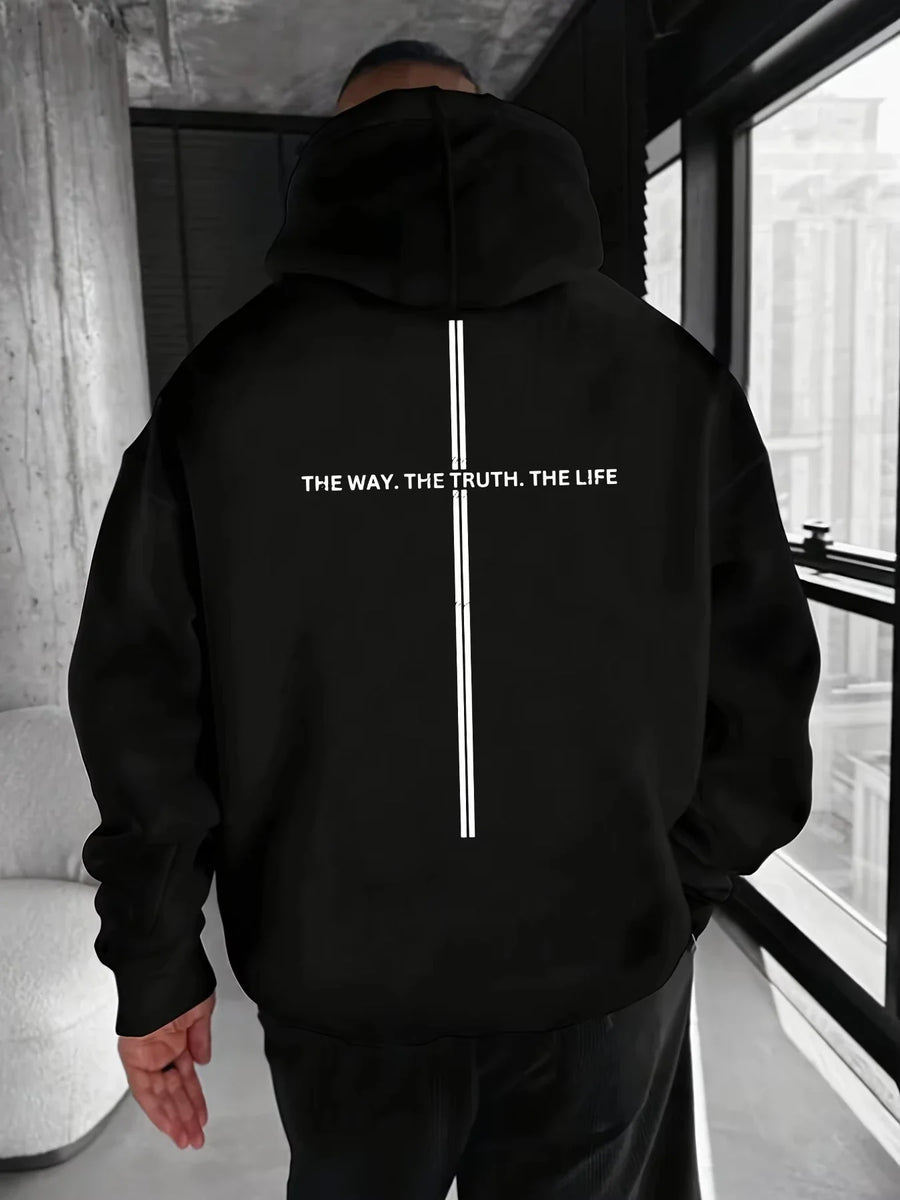 Unisex hoodie met rugprint en strepen – oversized