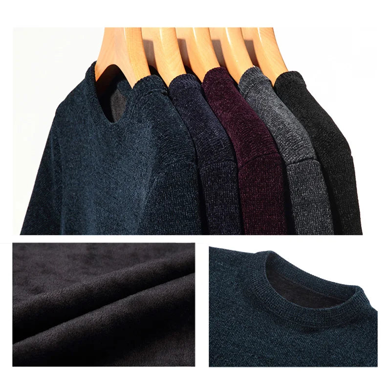 Herren Rundhals Pullover Langarm Fleece-Futter