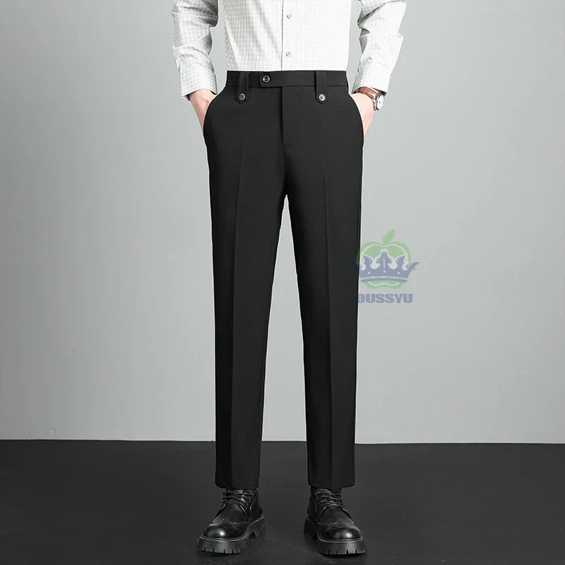 Herren Business Hose Beige Mit Bundfalte Slim Fit