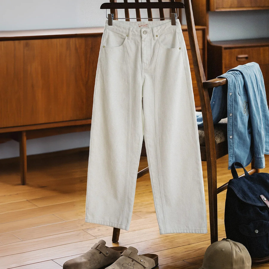 Damen Weite Hose Hohe Taille Cremeweiß Freizeit