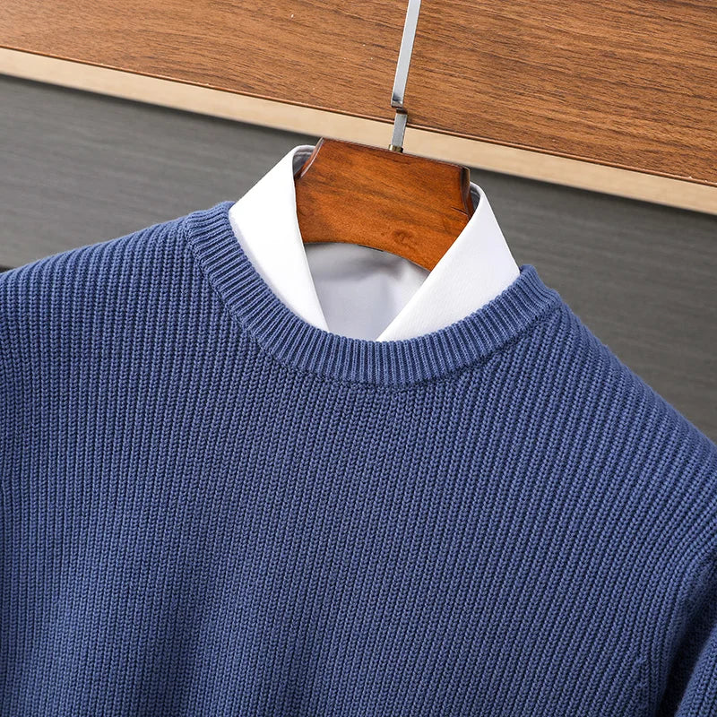Heren pullover met ronde hals, gebreide pullover, geribbeld, effen kleuren