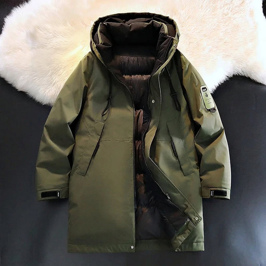 Herren Winterparka mit Kapuze - Lang, Gepolstert, Schwarz