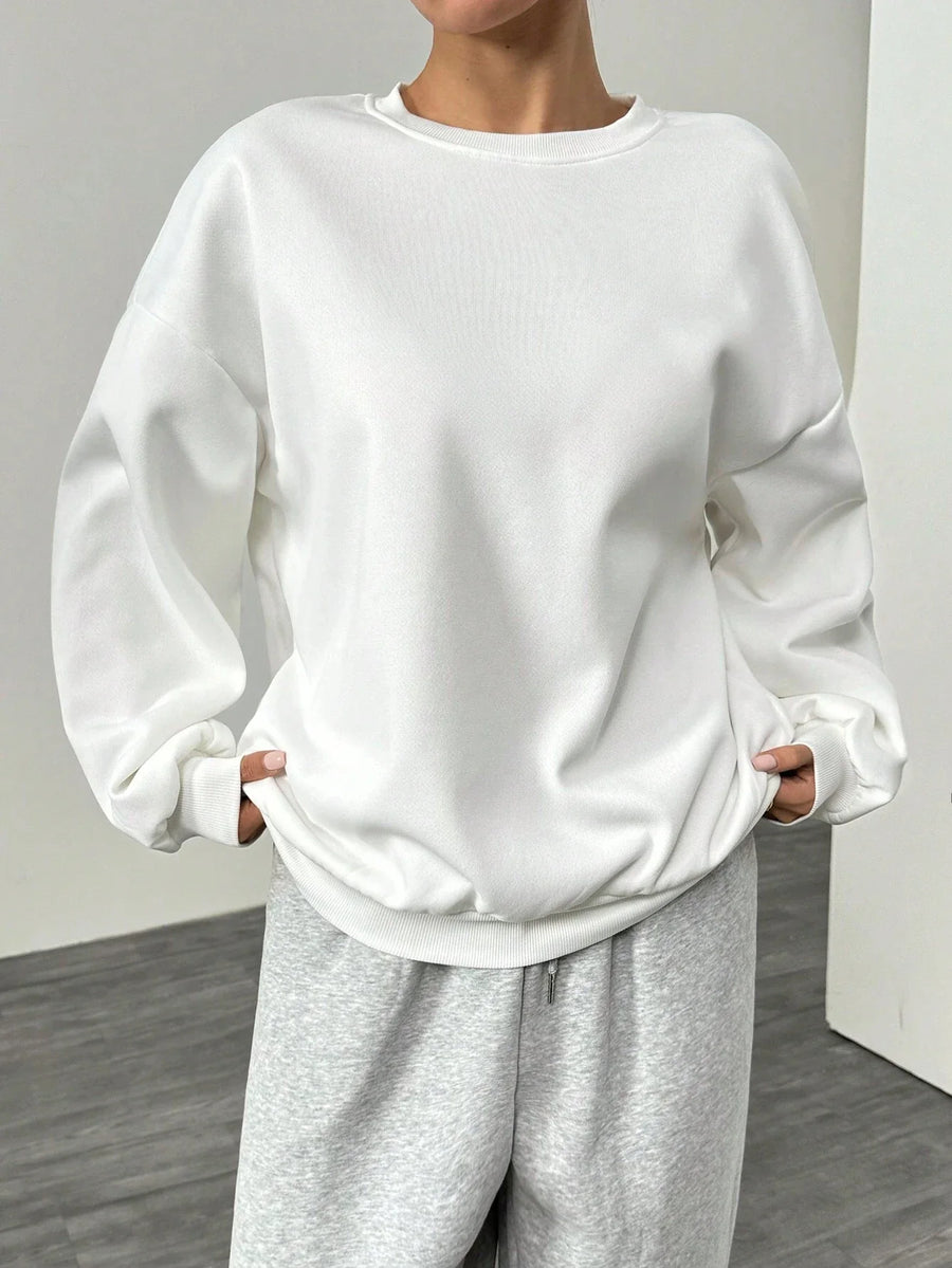 Grijs damessweatshirt met ronde hals, lange mouwen, oversized