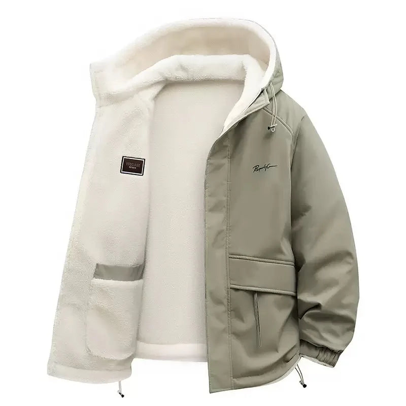 Herren Winterjacke mit Kapuze und weichem Innenfutter – Beige
