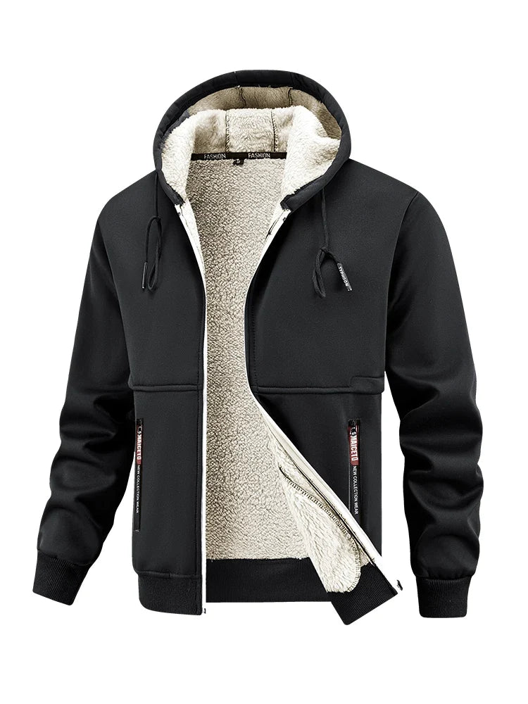 Herren Winter Kapuzenjacke gefüttert mit Reißverschluss Teddyfleece-Futter