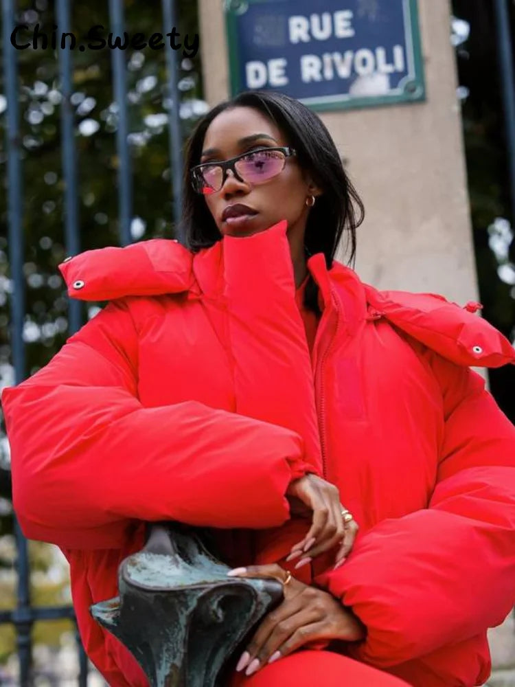 Kurze Damen Pufferjacke mit Kapuze – Oversized Winterjacke