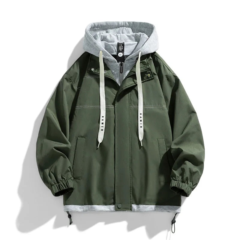 Herren Jacke mit Kapuze Doppelpack-Optik Schwarz Braun