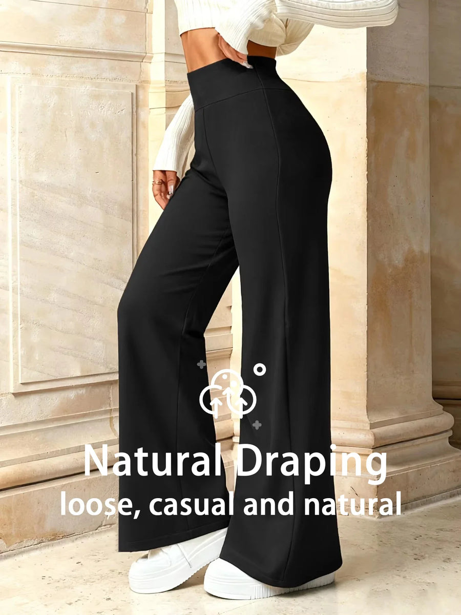 Zwarte damespalazzobroek met wijde pijpen en hoge tailleband