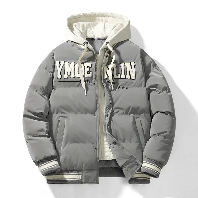 Unisex Winter Steppjacke mit Kapuzeneinsatz und Schriftzug