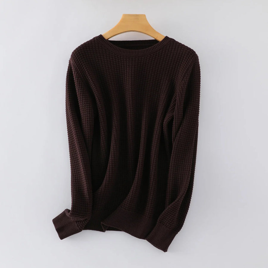 Unisextrui met lange mouwen, ronde hals, fijngebreid en structuurpatroon