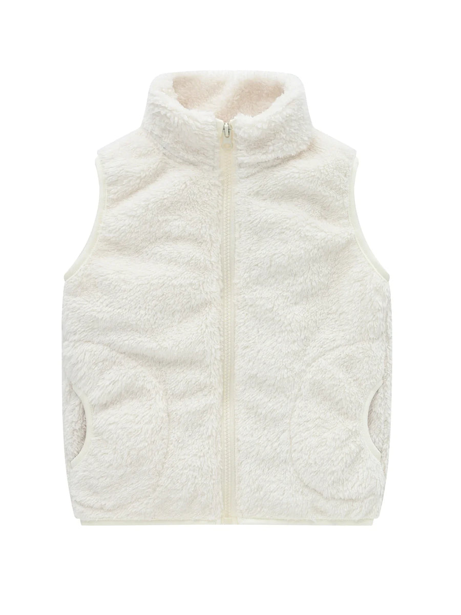 Teddyfleecevest voor kinderen, pluizige kinderbodywarmer met hoge kraag en rits