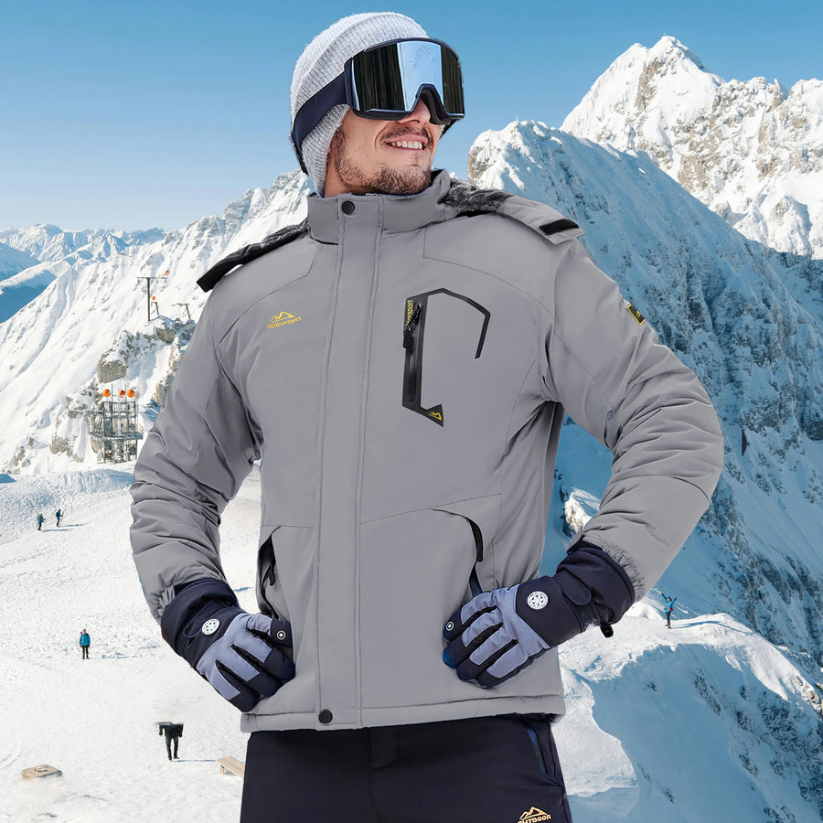 Herren Skijacke Outdoor Winterjacke Wasserdicht Orange Schwarz