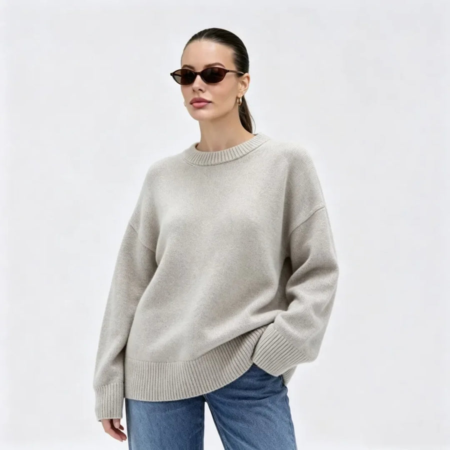 Oversized damestrui met ronde hals, lange mouwen, gebreide trui, groen