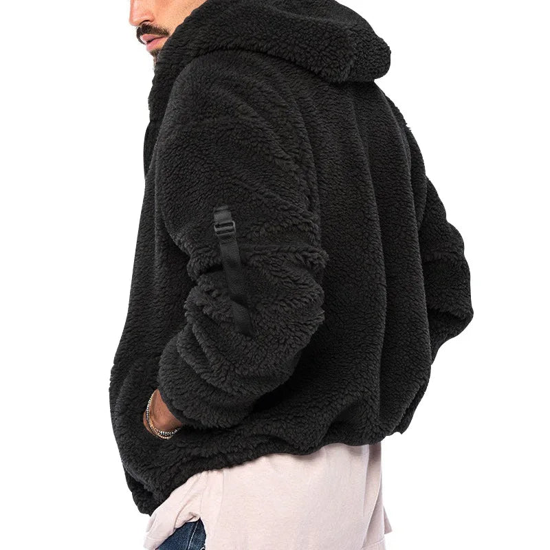 Herren Hoodie Jacke aus Teddy-Fleece mit Reißverschluss