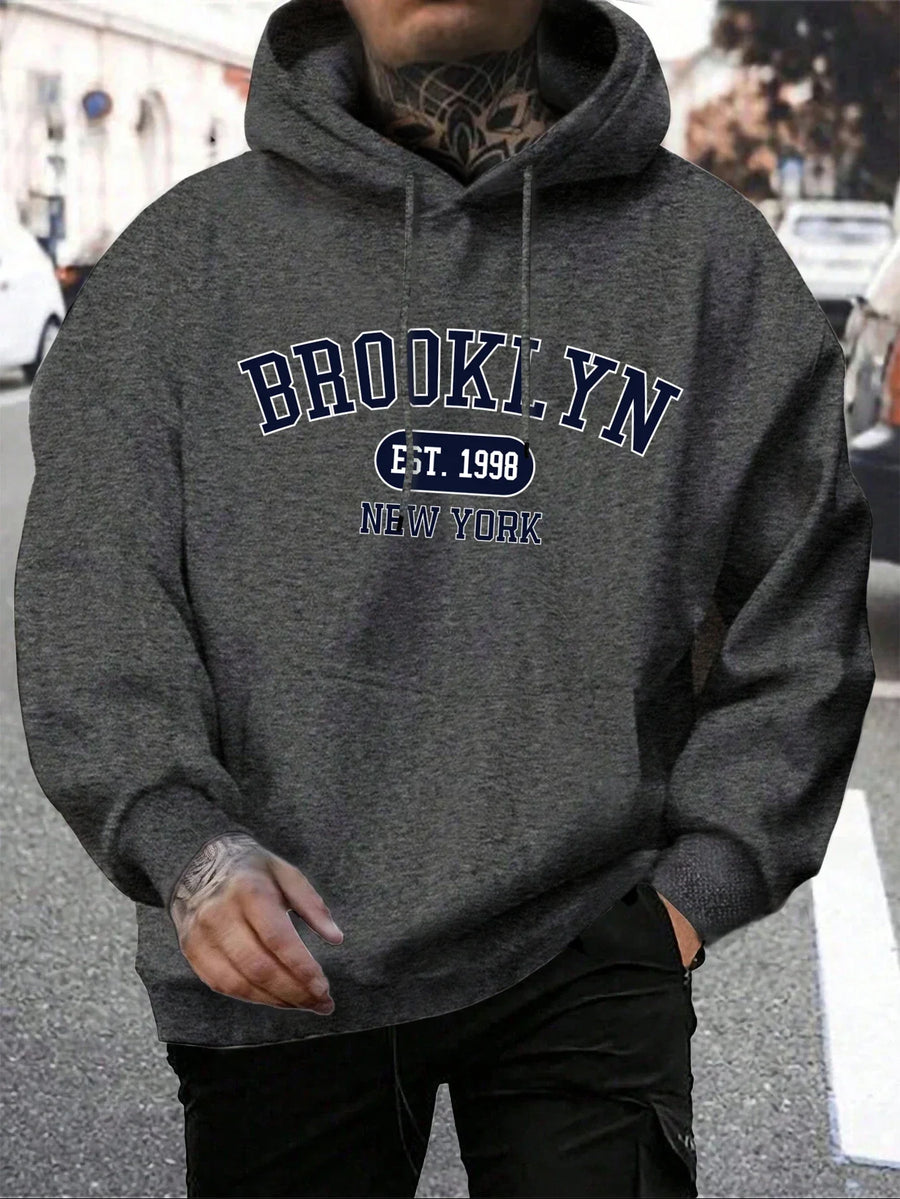 Bedrukte hoodie voor heren met trekkoord en kangoeroezak