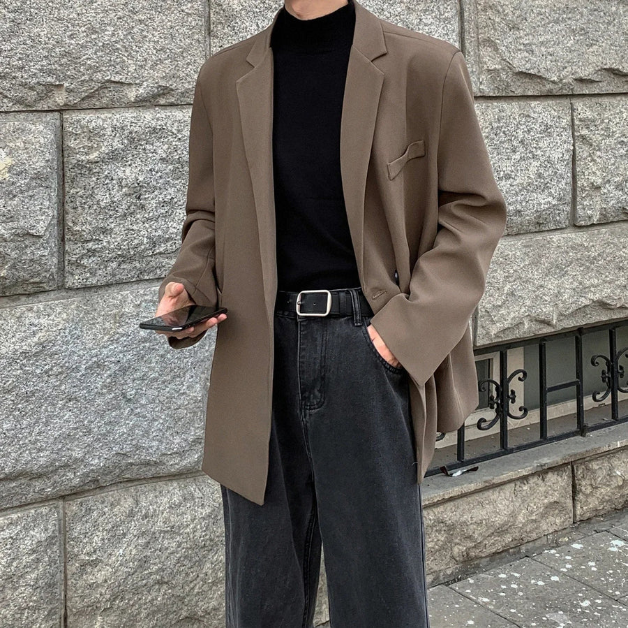 Herren Oversize Blazer Sakko mit Reverskragen und Knopfverschluss