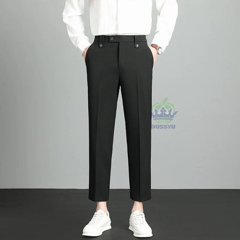 Herren Business Hose Beige Mit Bundfalte Slim Fit